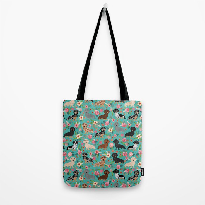 Dachshund florals flower pet portrait dog art dachsie doxie pet art dog breeds Tote Bag Gallery Image 2