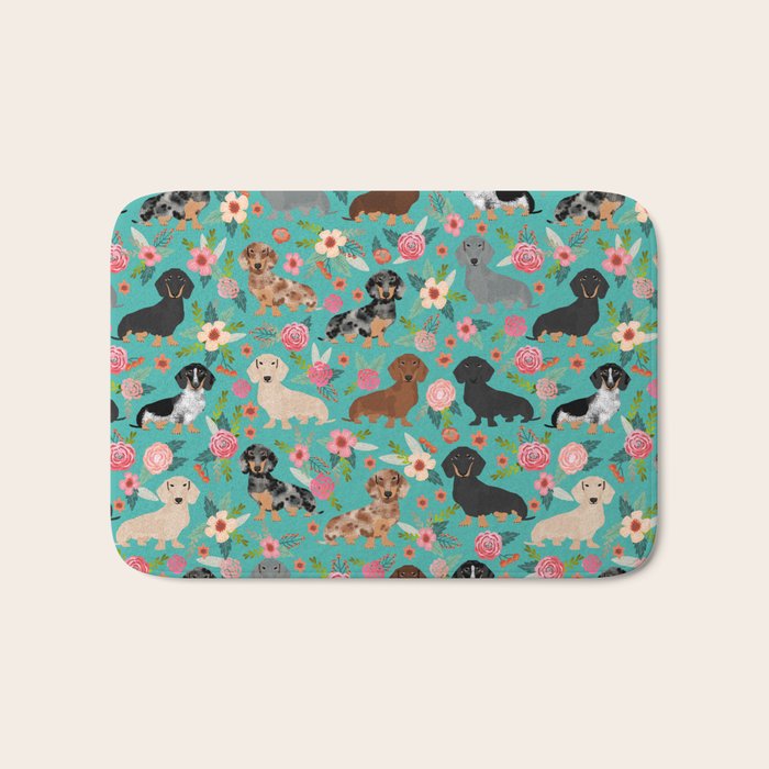 Dachshund florals flower pet portrait dog art dachsie doxie pet art dog breeds Bath Mat Gallery Image 1