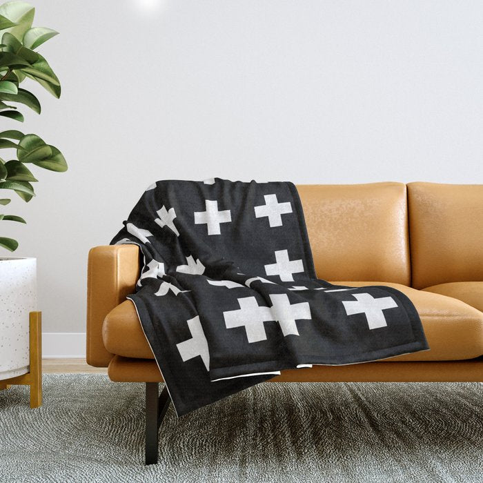 Swiss Cross Black Throw Blanket Gallery Image 1