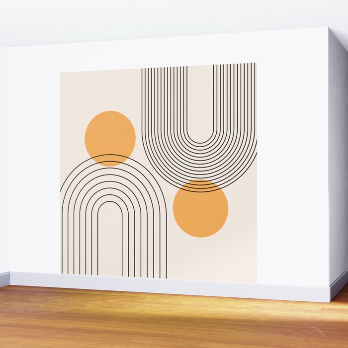 Mid Century Modern Geometric 70 (Rainbow and Sun Abstraction) Wall Mural Gallery Image 2