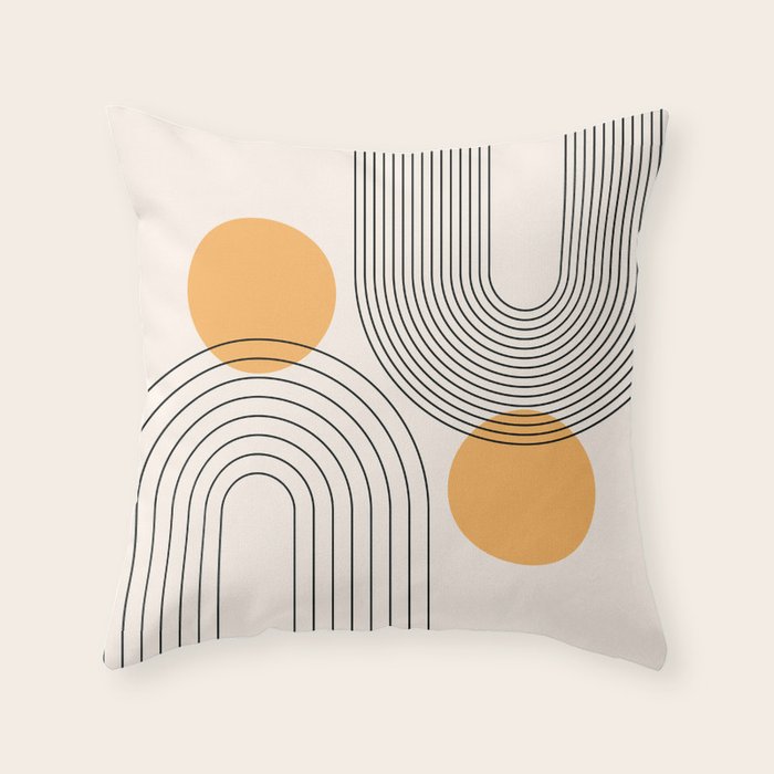 Mid Century Modern Geometric 70 (Rainbow and Sun Abstraction) Throw Pillow Gallery Image 1