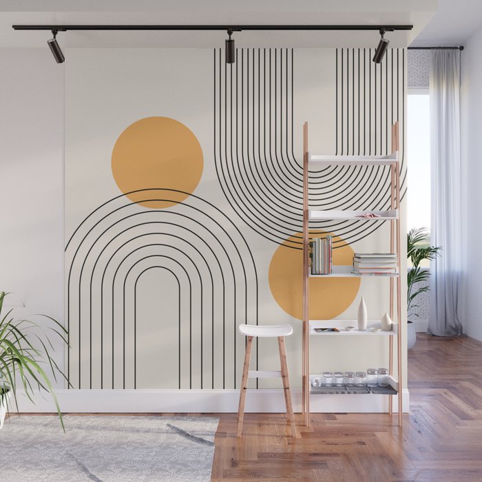 Mid Century Modern Geometric 70 (Rainbow and Sun Abstraction) Wall Mural Gallery Image 1