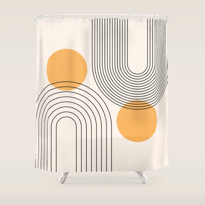 Mid Century Modern Geometric 70 (Rainbow and Sun Abstraction) Shower Curtain Gallery Image 1