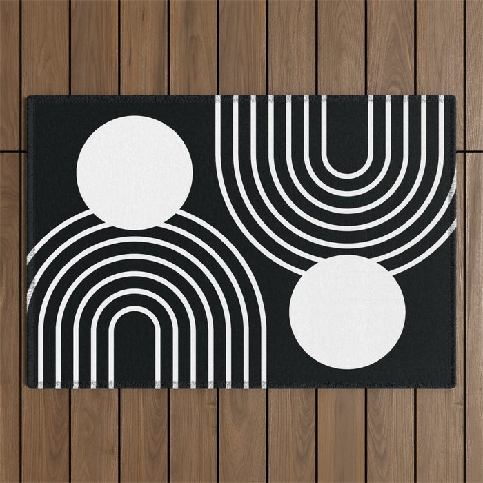 Mid Century Modern Geometric 191 in White and Black Outdoor Rug Gallery Image 1