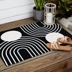 Mid Century Modern Geometric 191 in White and Black Outdoor Rug Gallery Image 2