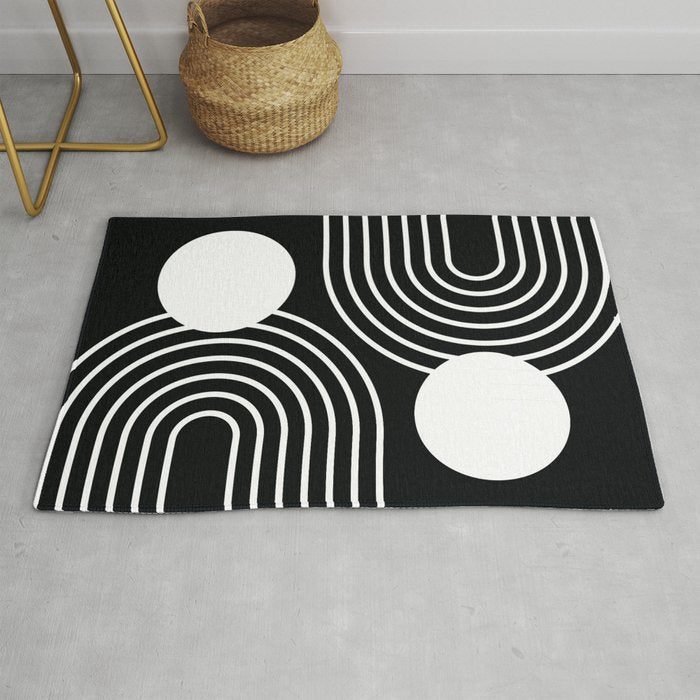 Mid Century Modern Geometric 191 in White and Black Rug Gallery Image 1