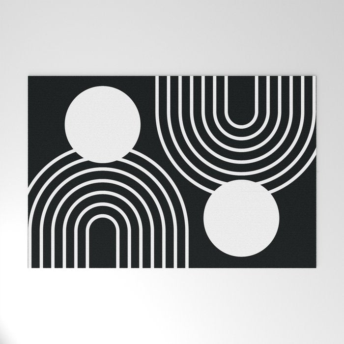Mid Century Modern Geometric 191 in White and Black Welcome Mat Gallery Image 1