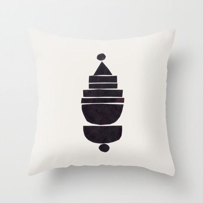 Black & White Minimalist Mid Century Paper collage Funky Black Ink Tribal Geometric by Ejaaz Haniff Throw Pillow Gallery Image 1