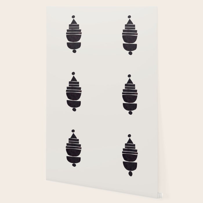 Black & White Minimalist Mid Century Paper collage Funky Black Ink Tribal Geometric by Ejaaz Haniff Wallpaper Gallery Image 2