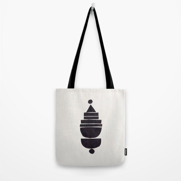 Black & White Minimalist Mid Century Paper collage Funky Black Ink Tribal Geometric by Ejaaz Haniff Tote Bag Gallery Image 2