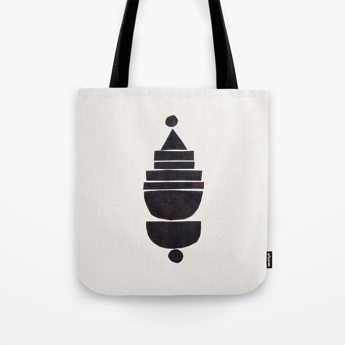 Black & White Minimalist Mid Century Paper collage Funky Black Ink Tribal Geometric by Ejaaz Haniff Tote Bag Gallery Image 1