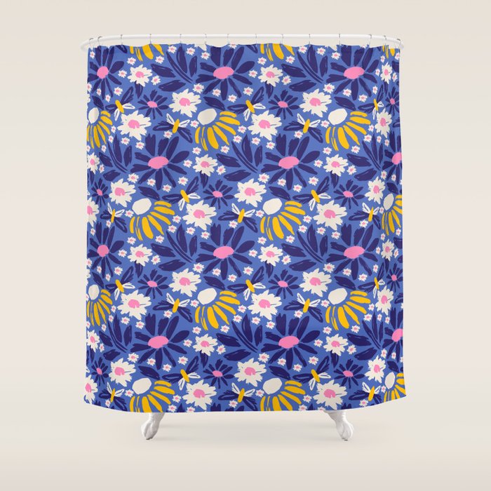 Wild Floral - Blue, Pink and Yellow Shower Curtain Gallery Image 1