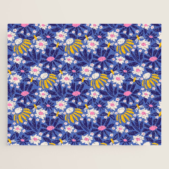 Wild Floral - Blue, Pink and Yellow Jigsaw Puzzle Gallery Image 1