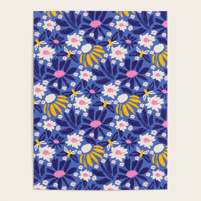 Wild Floral - Blue, Pink and Yellow Poster Gallery Image 4