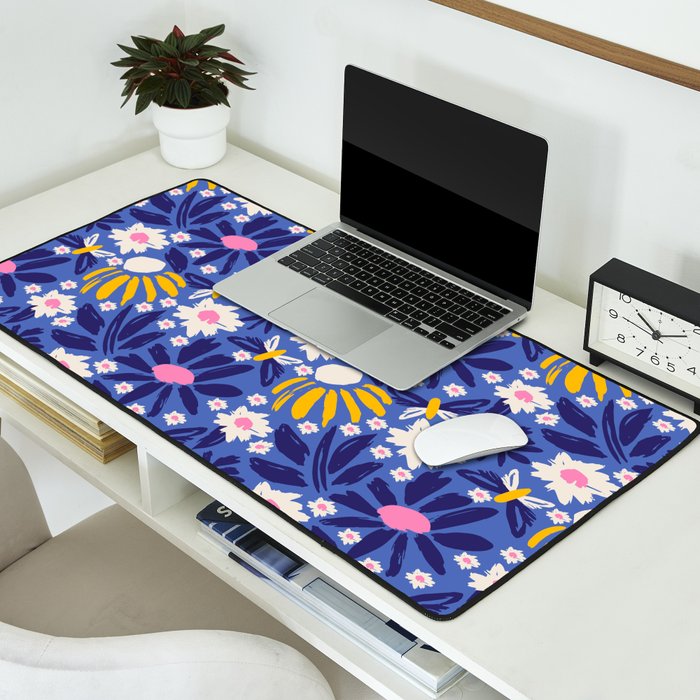 Wild Floral - Blue, Pink and Yellow Desk Mat Gallery Image 2