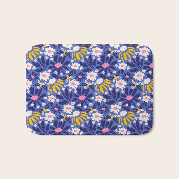 Wild Floral - Blue, Pink and Yellow Bath Mat Gallery Image 1