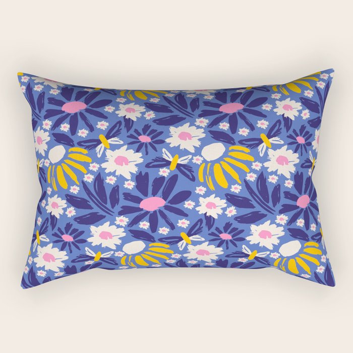 Wild Floral - Blue, Pink and Yellow Rectangular Pillow Gallery Image 2