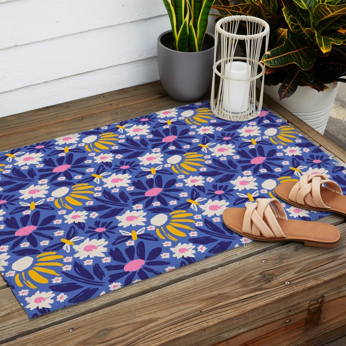 Wild Floral - Blue, Pink and Yellow Outdoor Rug Gallery Image 2