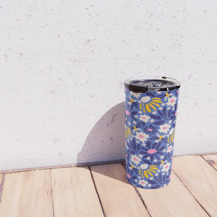 Wild Floral - Blue, Pink and Yellow Travel Mug Gallery Image 4