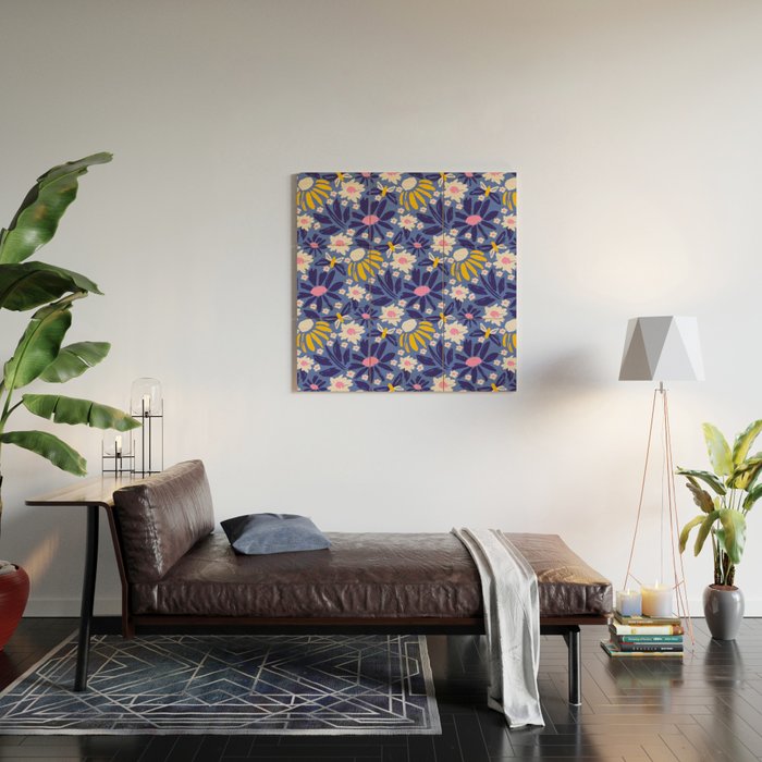 Wild Floral - Blue, Pink and Yellow Wood Wall Art Gallery Image 2