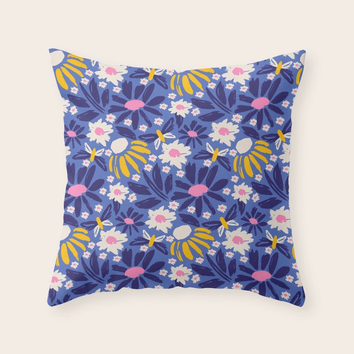 Wild Floral - Blue, Pink and Yellow Throw Pillow Gallery Image 6