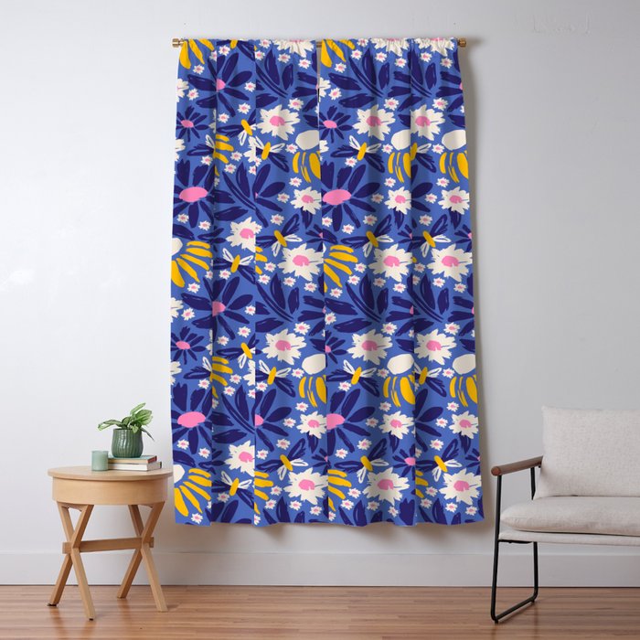 Wild Floral - Blue, Pink and Yellow Window Curtain Gallery Image 1