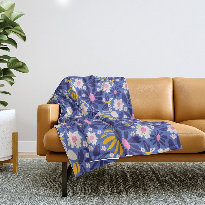 Wild Floral - Blue, Pink and Yellow Throw Blanket Gallery Image 1