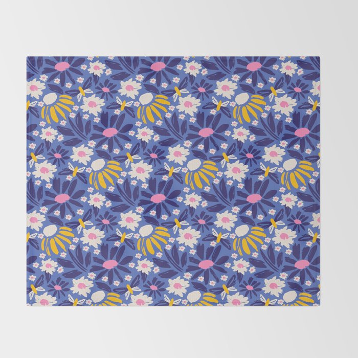 Wild Floral - Blue, Pink and Yellow Throw Blanket Gallery Image 2