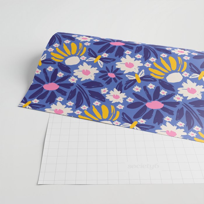 Wild Floral - Blue, Pink and Yellow Wrapping Paper Gallery Image 2