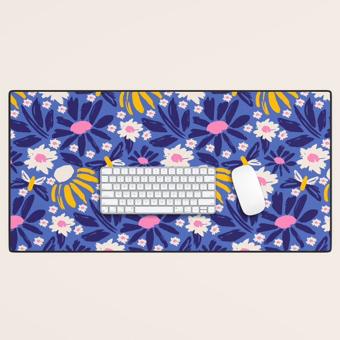 Wild Floral - Blue, Pink and Yellow Desk Mat Gallery Image 1