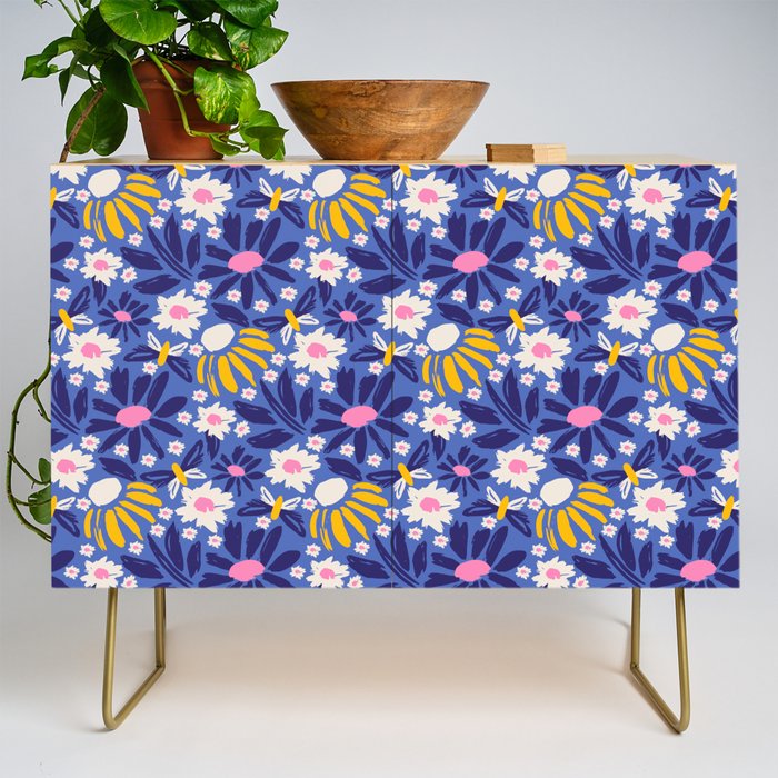 Wild Floral - Blue, Pink and Yellow Credenza Gallery Image 1