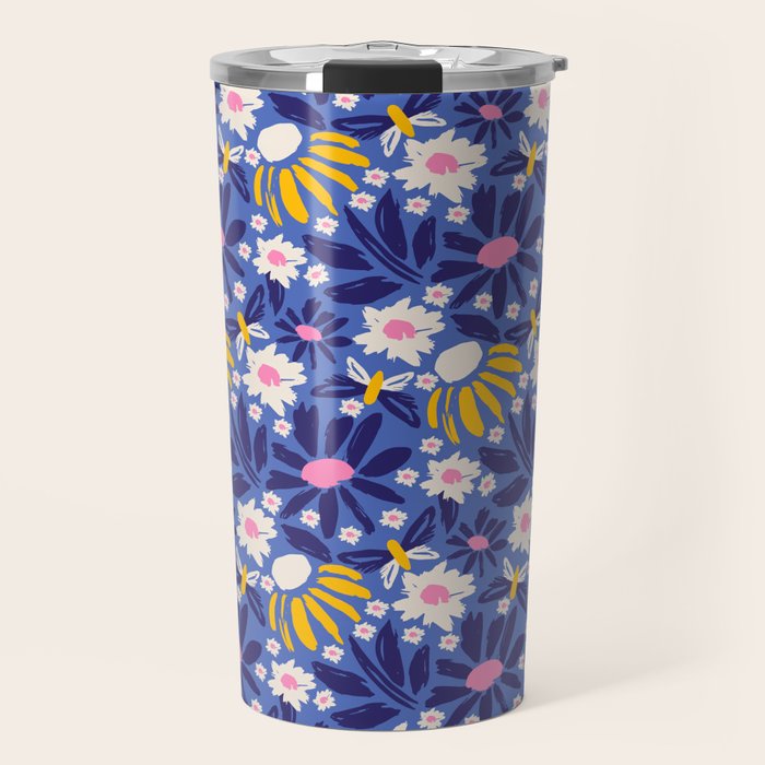 Wild Floral - Blue, Pink and Yellow Travel Mug Gallery Image 1