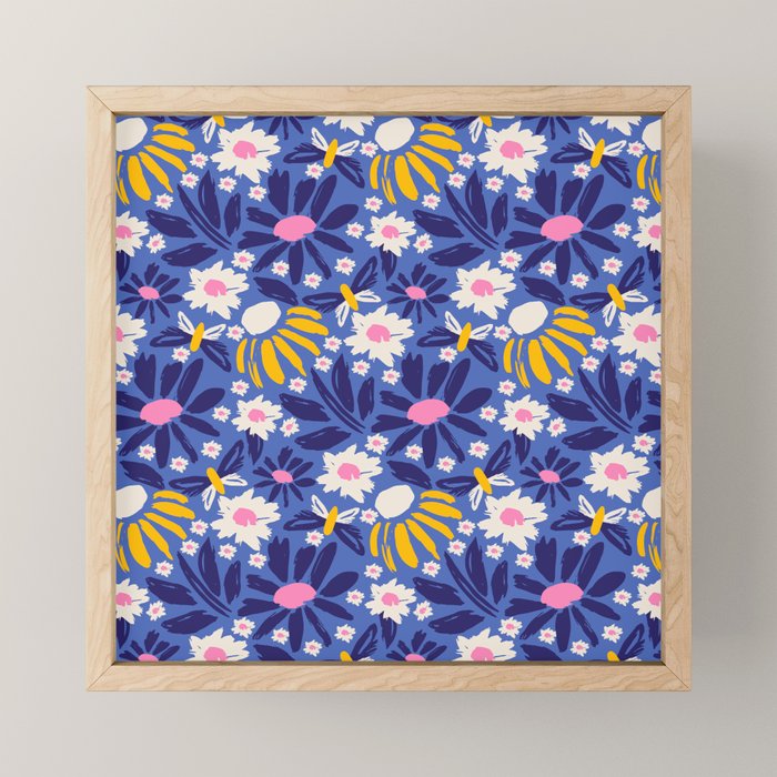 Wild Floral - Blue, Pink and Yellow Mini Art Print Gallery Image 1
