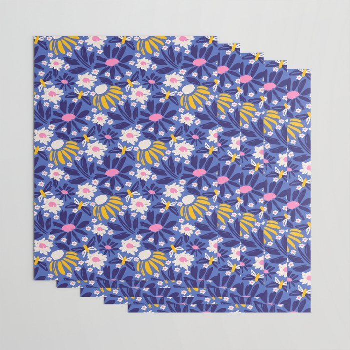 Wild Floral - Blue, Pink and Yellow Wrapping Paper Gallery Image 3