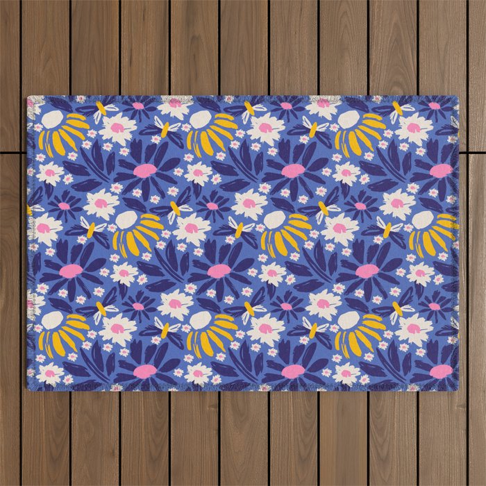 Wild Floral - Blue, Pink and Yellow Outdoor Rug Gallery Image 1