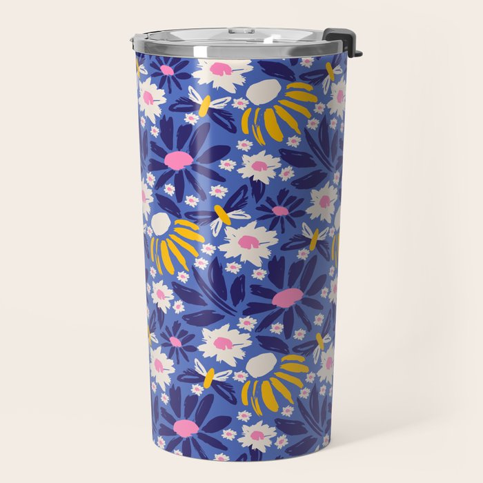 Wild Floral - Blue, Pink and Yellow Travel Mug Gallery Image 2