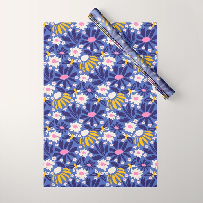 Wild Floral - Blue, Pink and Yellow Wrapping Paper Gallery Image 1
