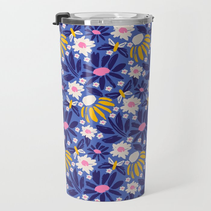 Wild Floral - Blue, Pink and Yellow Travel Mug Gallery Image 3