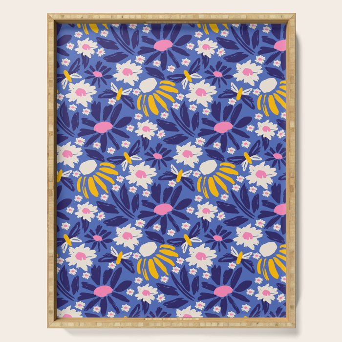Wild Floral - Blue, Pink and Yellow Serving Tray Gallery Image 1