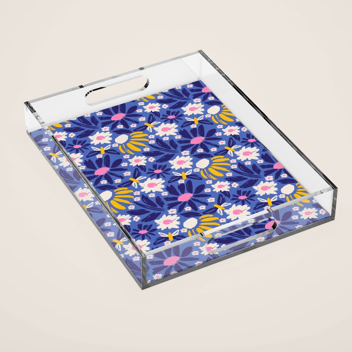 Wild Floral - Blue, Pink and Yellow Acrylic Tray Gallery Image 1