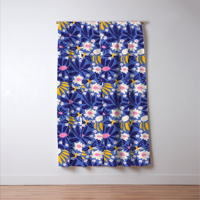 Wild Floral - Blue, Pink and Yellow Window Curtain Gallery Image 3