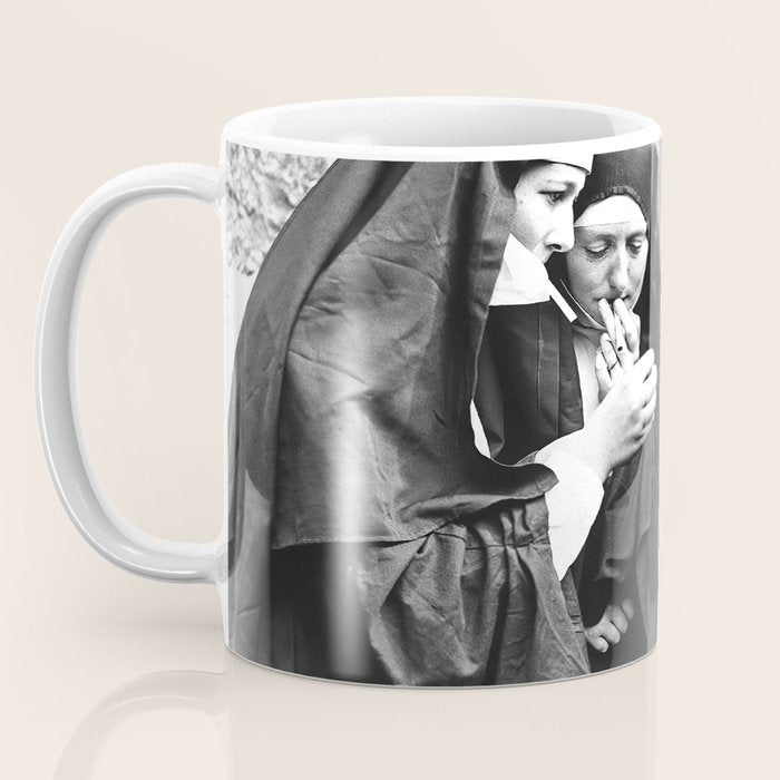 Nuns Smoking, Funny Black and White Vintage Art Coffee Mug Gallery Image 3