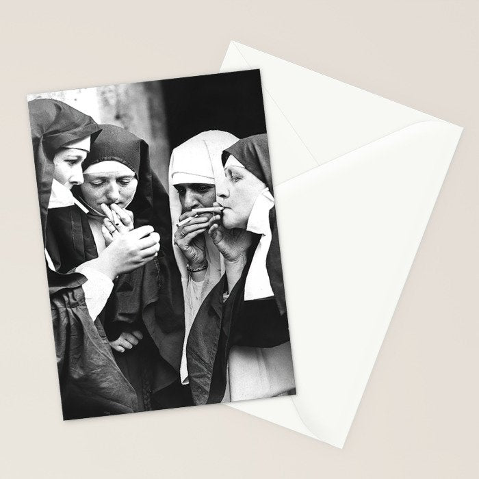 Nuns Smoking, Funny Black and White Vintage Art Stationery Card Gallery Image 2