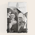 Nuns Smoking, Funny Black and White Vintage Art Duvet Cover Gallery Image 6