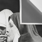 Nuns Smoking, Funny Black and White Vintage Art Wall Tapestry Gallery Image 3