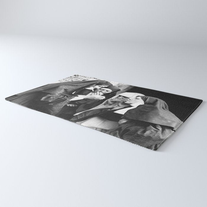 Nuns Smoking, Funny Black and White Vintage Art Rug Gallery Image 3