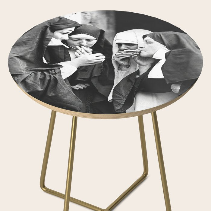 Nuns Smoking, Funny Black and White Vintage Art Side Table Gallery Image 2
