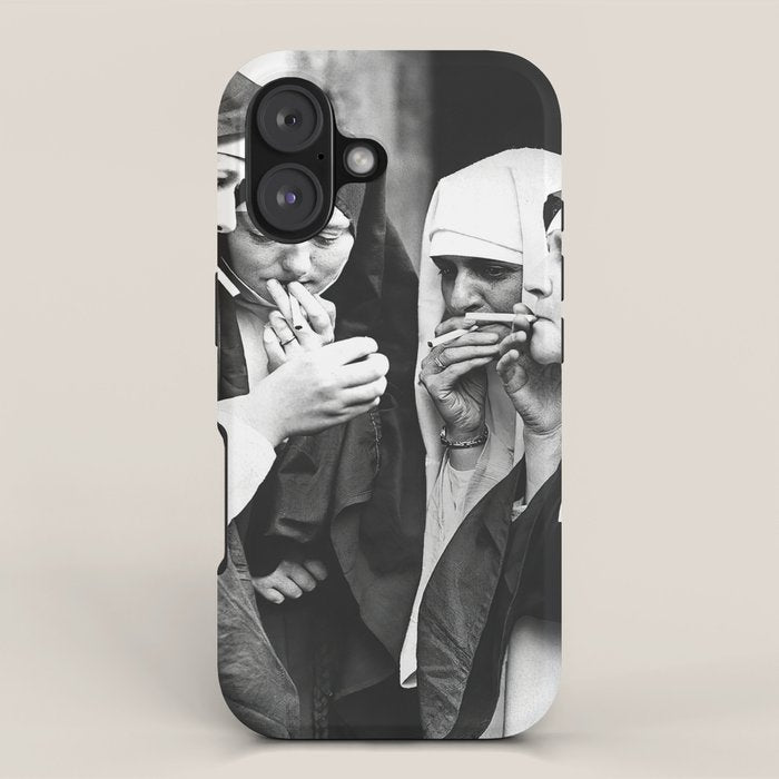 Nuns Smoking, Funny Black and White Vintage Art iPhone Case Gallery Image 1
