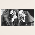 Nuns Smoking, Funny Black and White Vintage Art Desk Mat Gallery Image 3