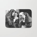 Nuns Smoking, Funny Black and White Vintage Art Bath Mat Gallery Image 1